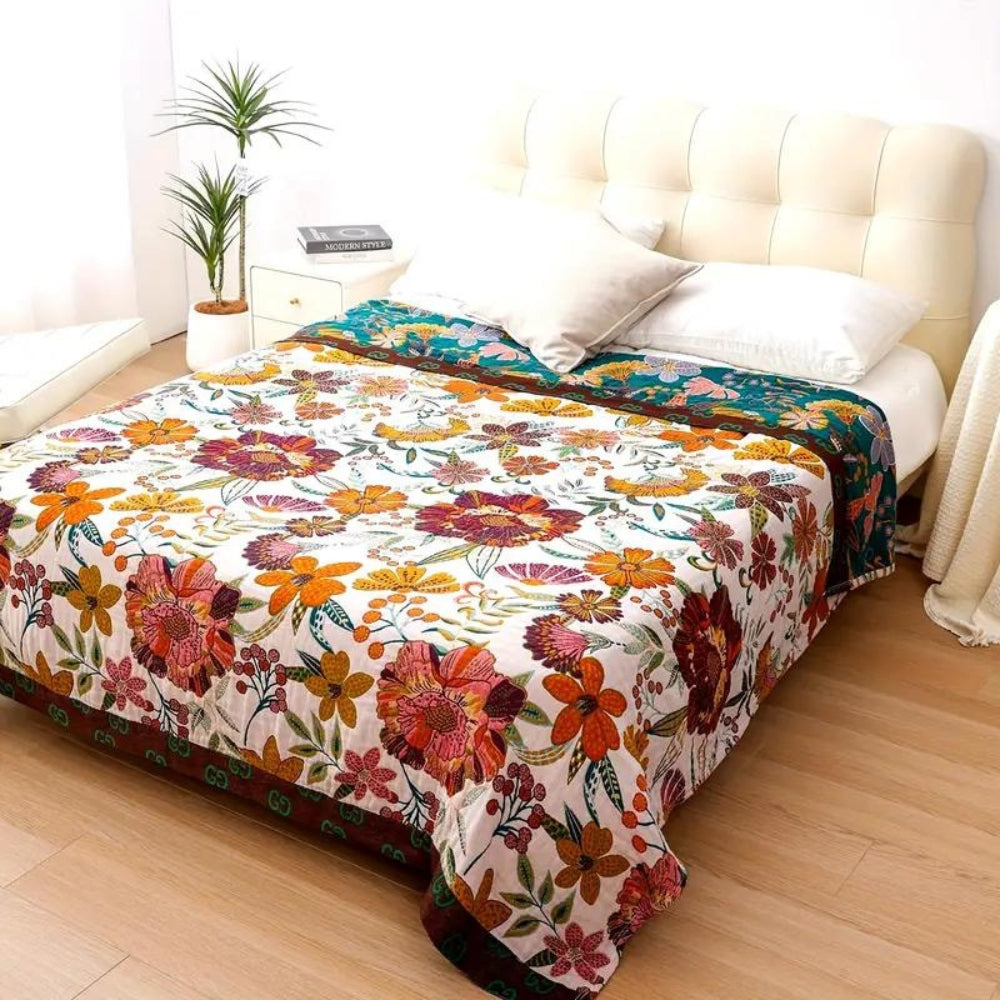 Charm Floral Reversible Cotton Blanket Throw