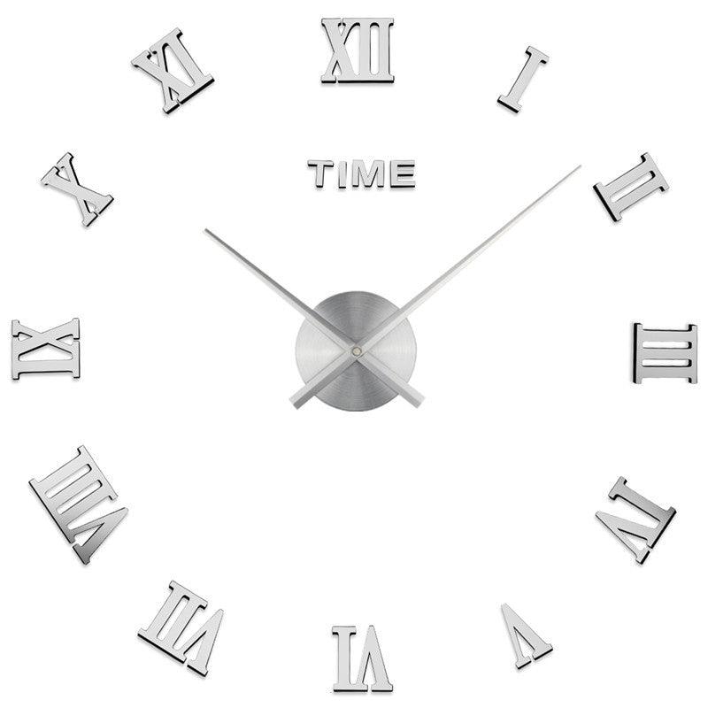 Modern Wall Clock – Roman Numeral Silver Mirror Design