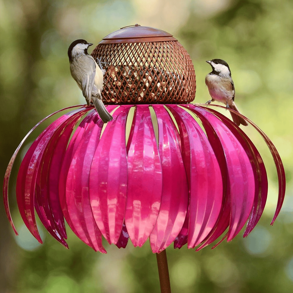 Metal Garden Bird Feeder | Sunflower Design with Pink Petals