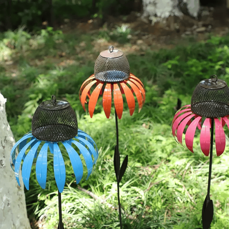 Metal Garden Bird Feeder | Sunflower Design with Pink Petals