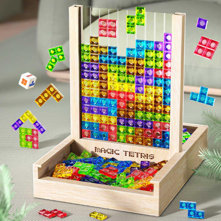 Wooden Tetris Board Game – Colourful Educational Puzzle Set