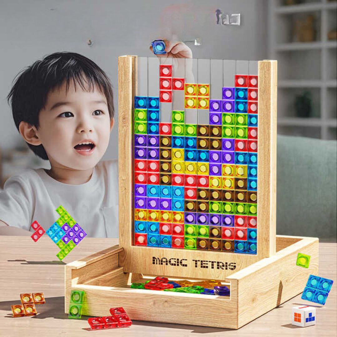 Wooden Tetris Board Game – Colourful Educational Puzzle Set