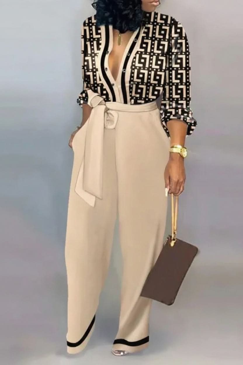 Effortless V-Neck Jumpsuit with Adjustable Lace-Up Detail
