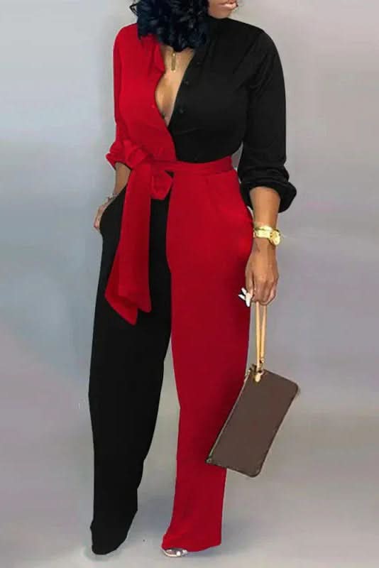 Effortless V-Neck Jumpsuit with Adjustable Lace-Up Detail