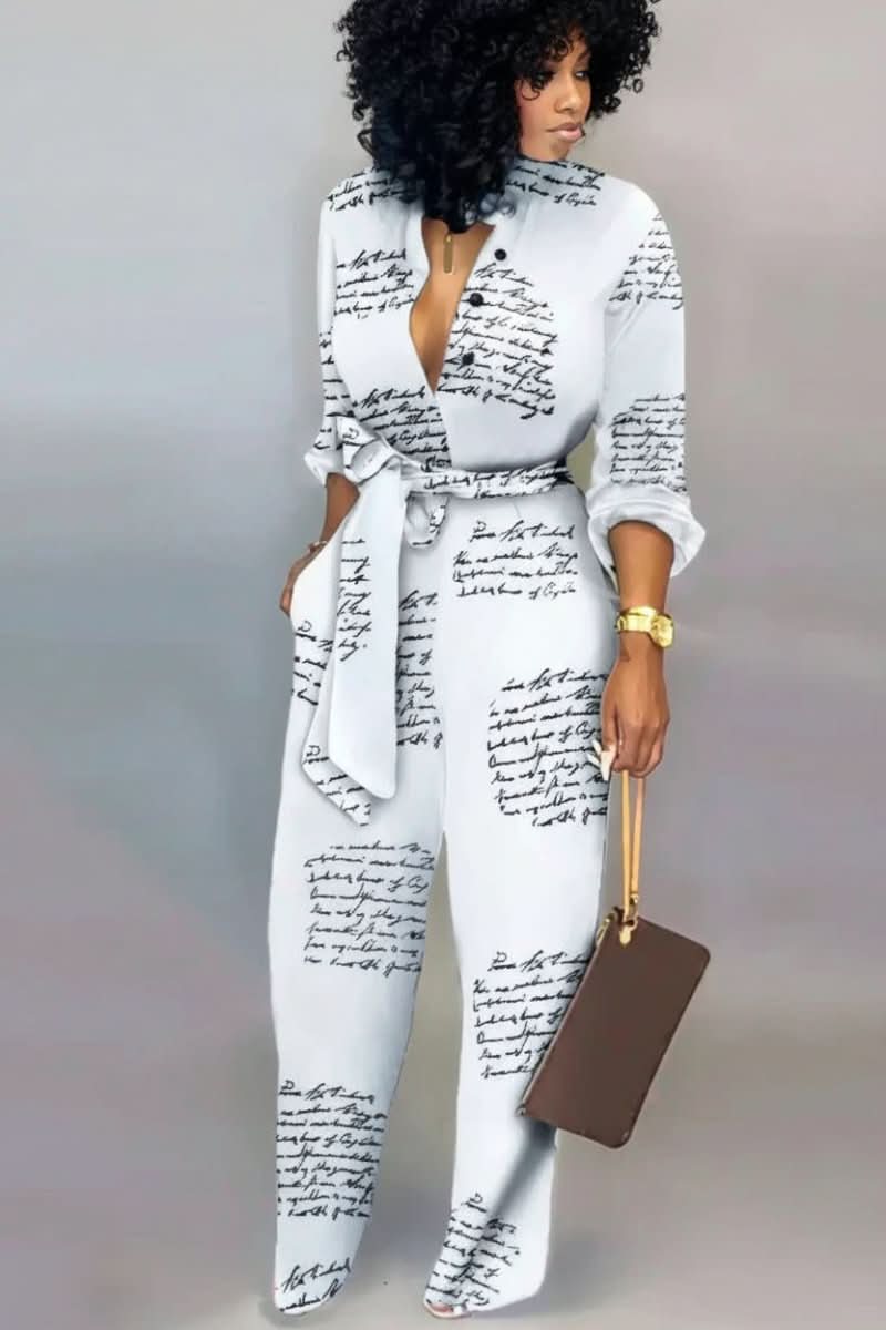 Effortless V-Neck Jumpsuit with Adjustable Lace-Up Detail