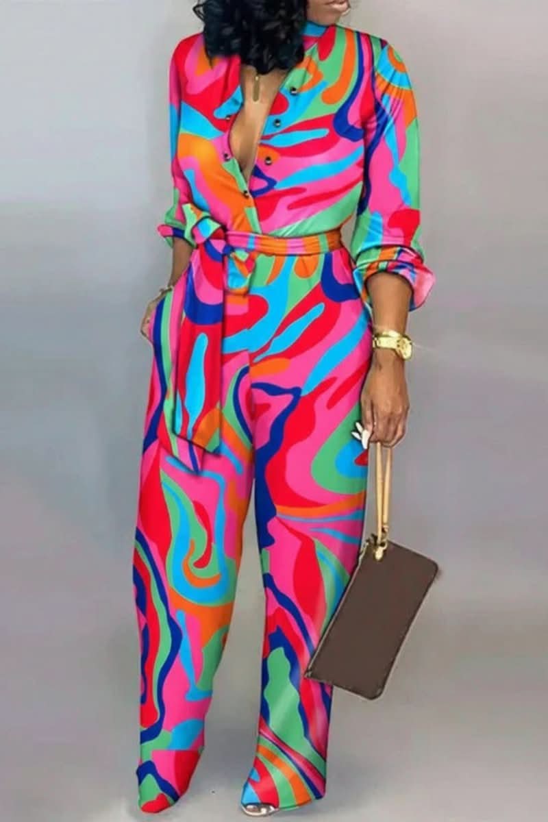 Effortless V-Neck Jumpsuit with Adjustable Lace-Up Detail