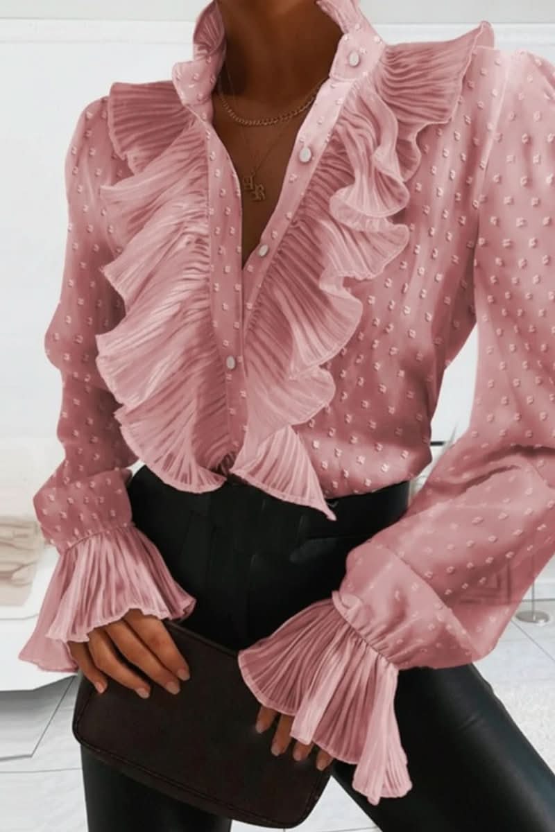 Ruffle Detail Long Sleeve Blouse for Elegant Everyday Wear