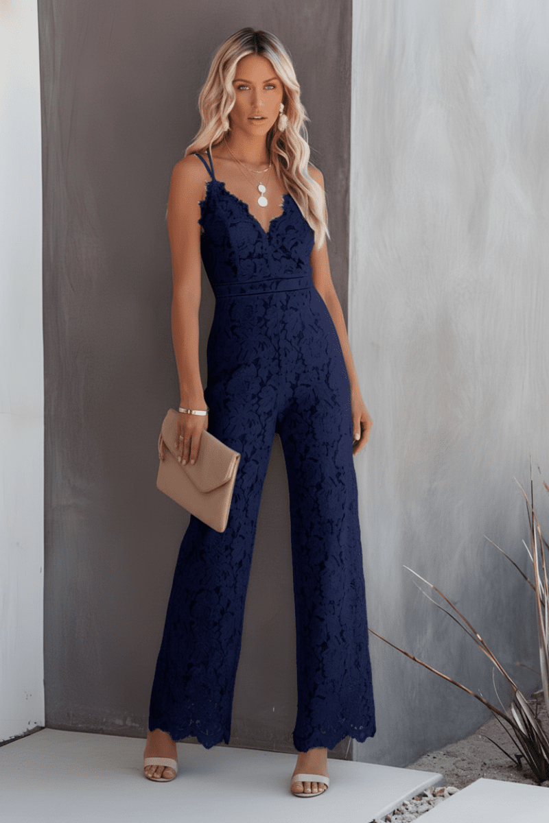 Luxe Wide Leg Jumpsuit with Refined Lace Detailing