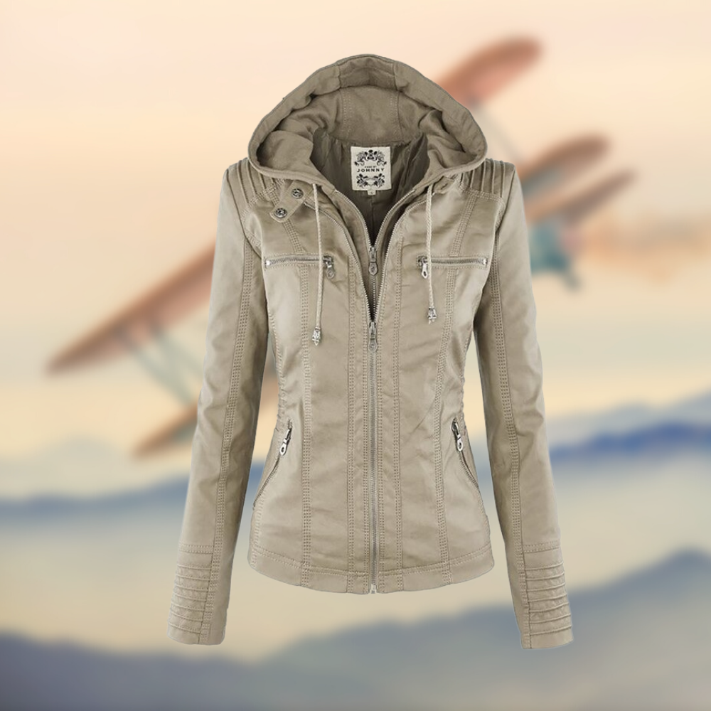 Women's Leather Hooded Jacket - Fitted Casual Design