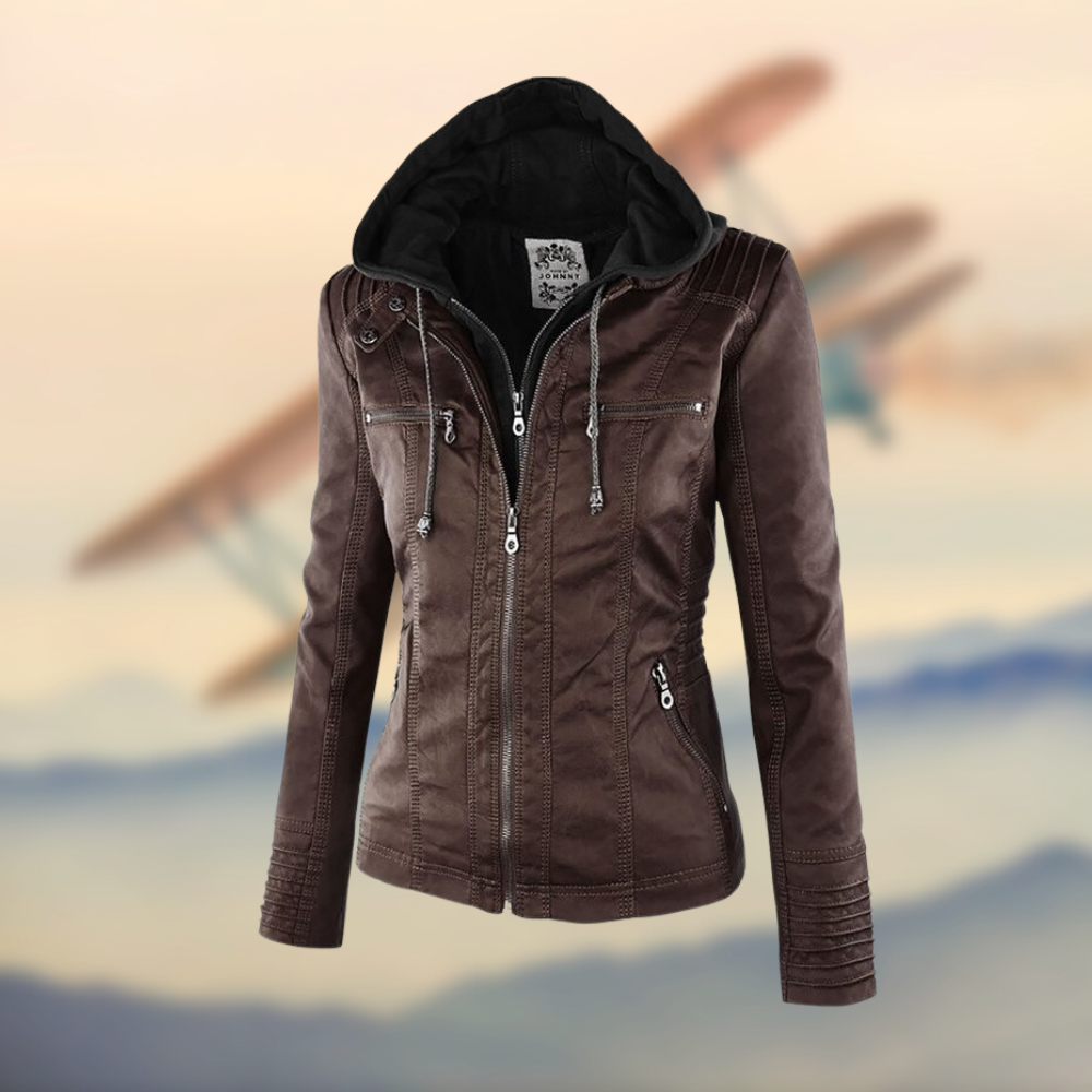 Women's Leather Hooded Jacket - Fitted Casual Design