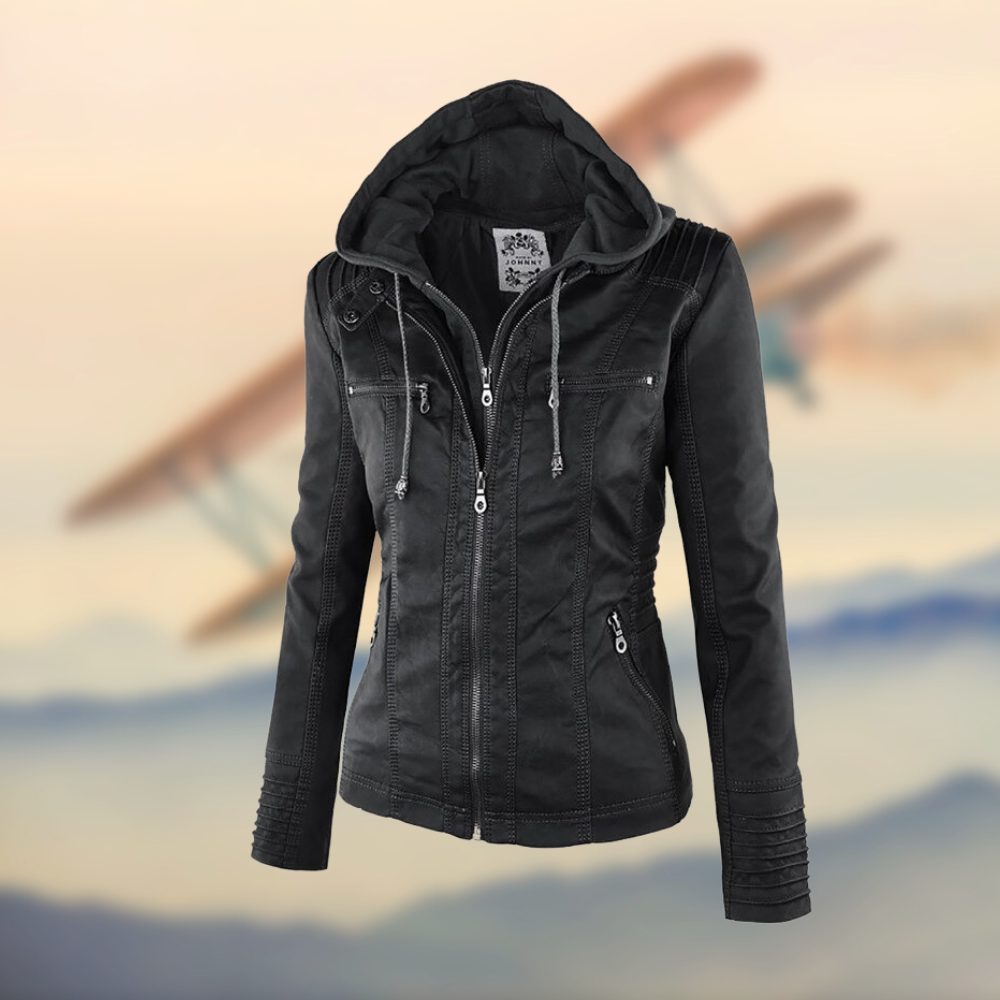 Women's Leather Hooded Jacket - Fitted Casual Design