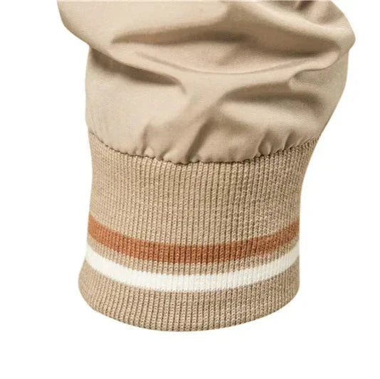 Classic Bomber Jacket - Cotton Blend with Striped Ribbing