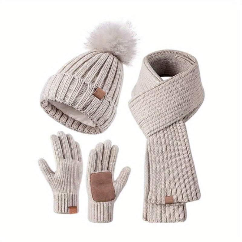 3-in-1 Winter Knit Hat, Scarf & Touchscreen Gloves Set