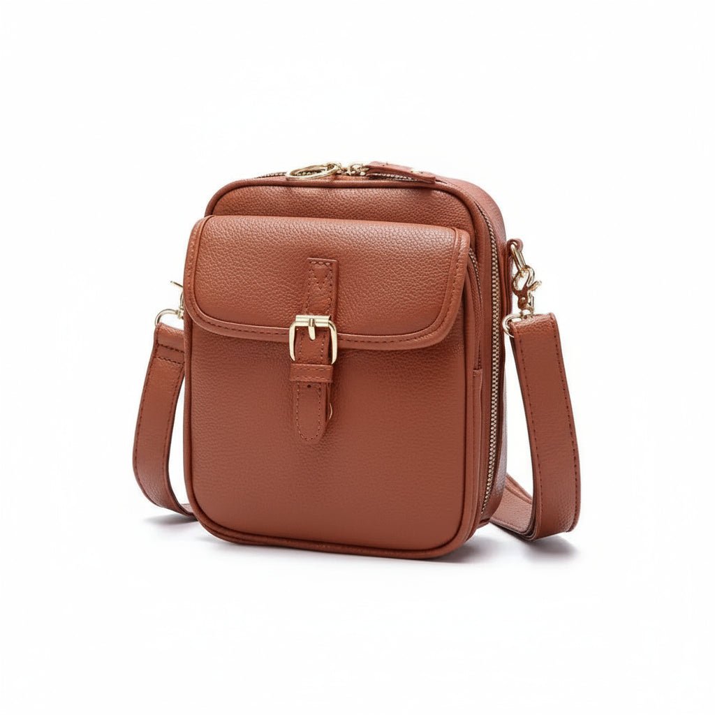 Anti-Theft Leather Crossbody Bag - Compact Square Design