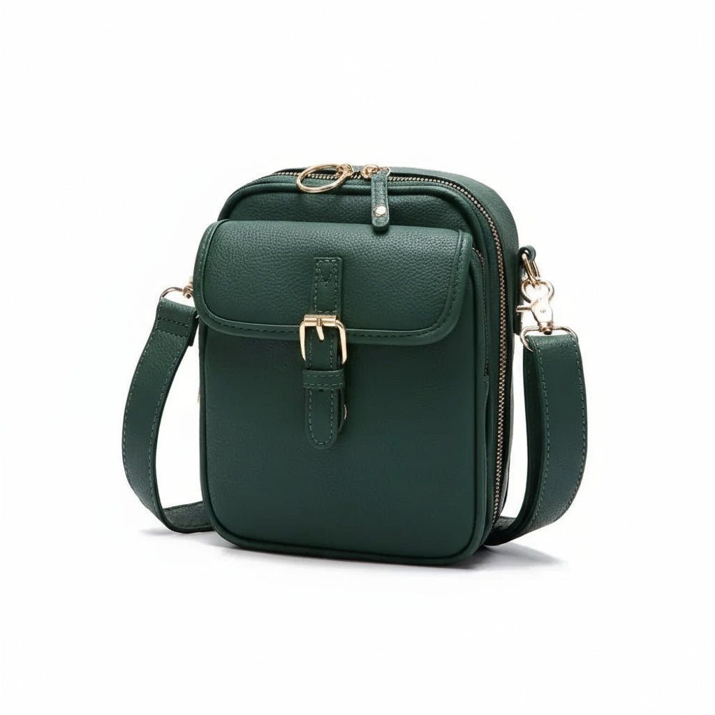 Anti-Theft Leather Crossbody Bag - Compact Square Design