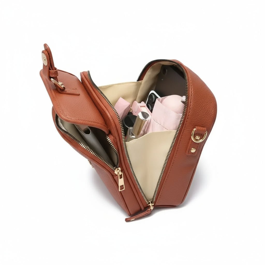 Anti-Theft Leather Crossbody Bag - Compact Square Design