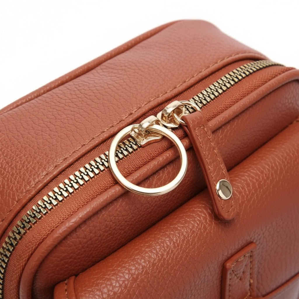 Anti-Theft Leather Crossbody Bag - Compact Square Design