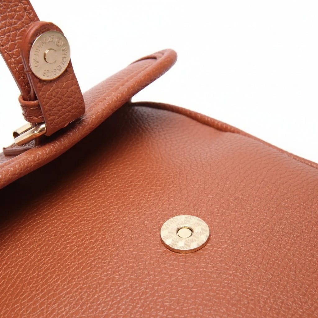 Anti-Theft Leather Crossbody Bag - Compact Square Design