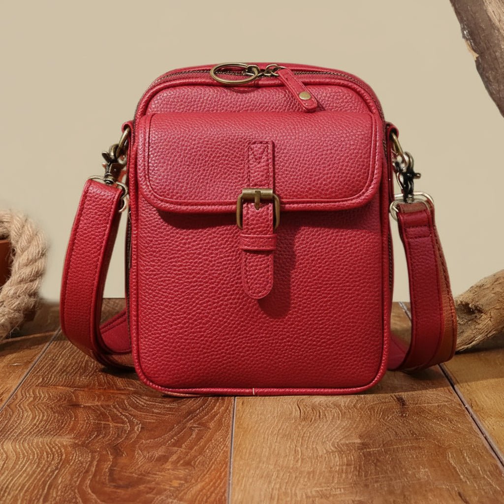 Anti-Theft Leather Crossbody Bag - Compact Square Design