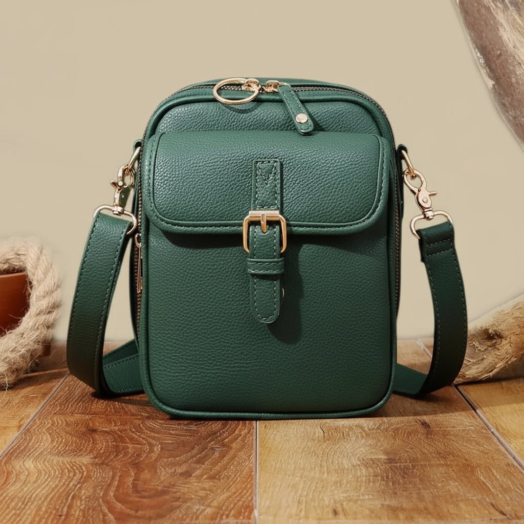 Anti-Theft Leather Crossbody Bag - Compact Square Design