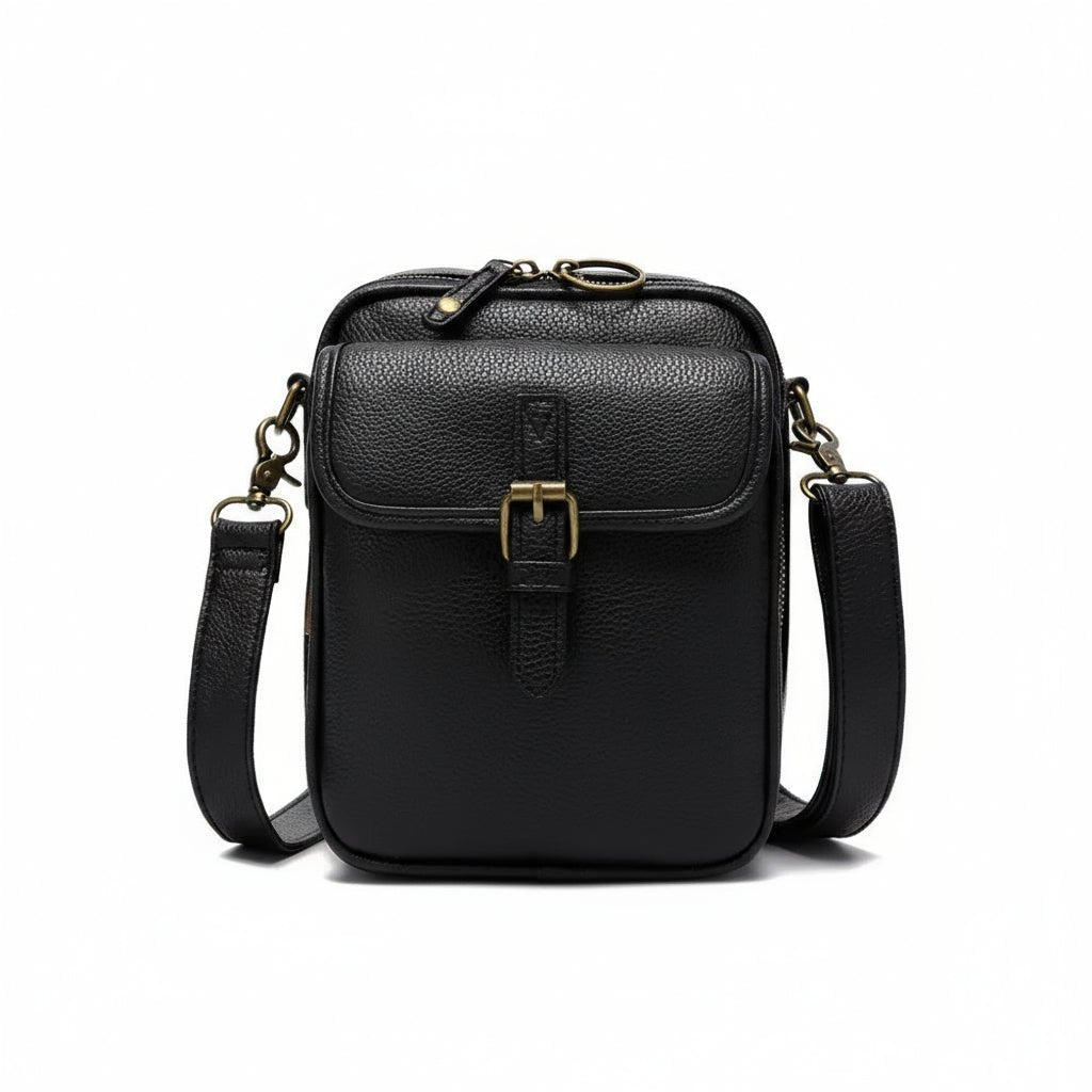 Anti-Theft Leather Crossbody Bag - Compact Square Design