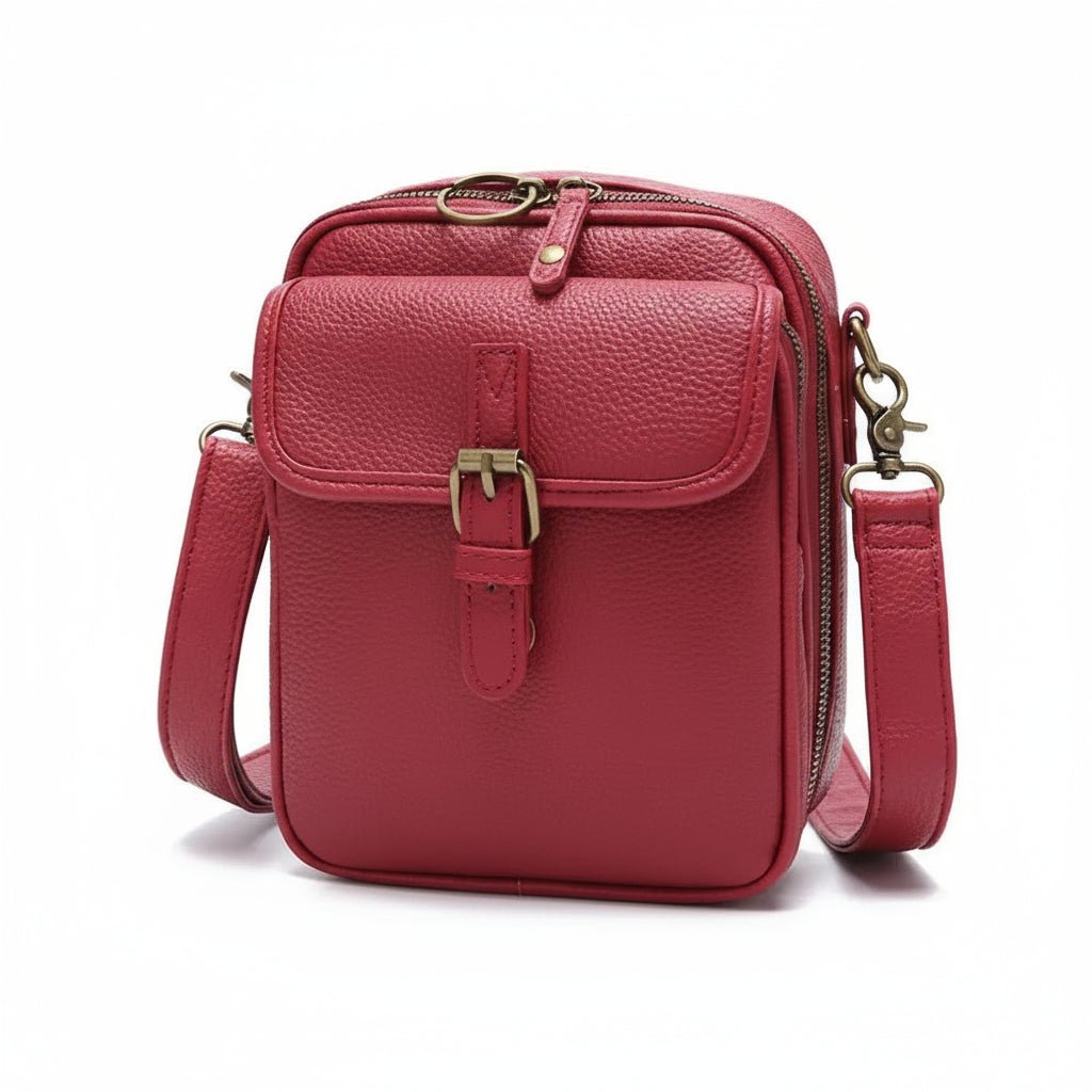 Anti-Theft Leather Crossbody Bag - Compact Square Design