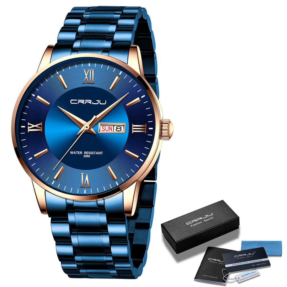 Men's Waterproof Sports Watch - Stainless Steel Chronograph