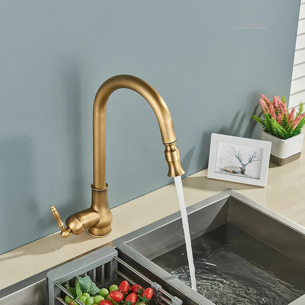 VintageTap Antique Brass Kitchen Mixer Tap, Swivel Spout