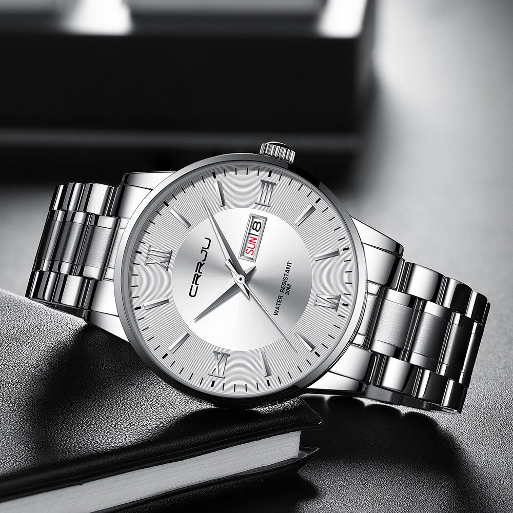 Men's Waterproof Sports Watch - Stainless Steel Chronograph