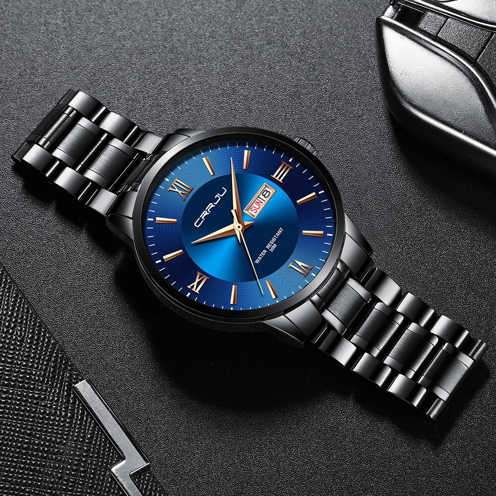 Men's Waterproof Sports Watch - Stainless Steel Chronograph