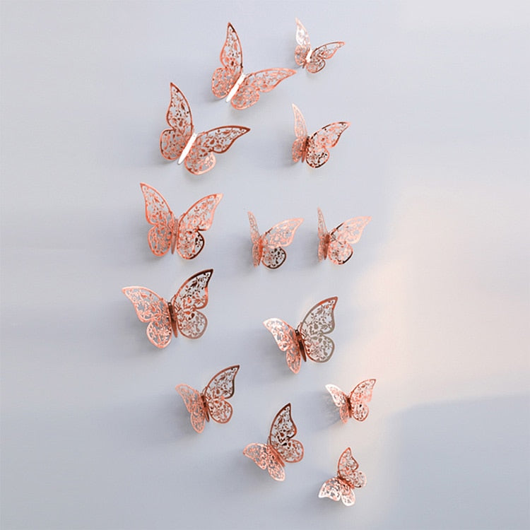 3D Butterfly Wall Decor Stickers, Metallic Finish Set