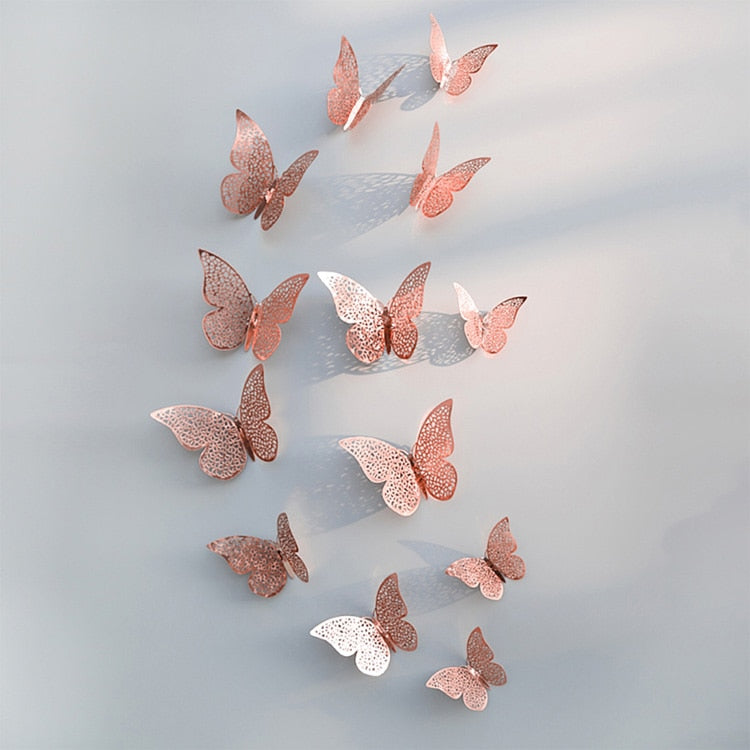 3D Butterfly Wall Decor Stickers, Metallic Finish Set