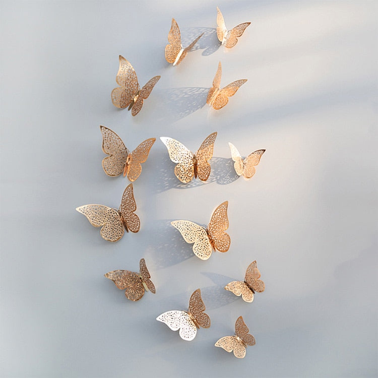 3D Butterfly Wall Decor Stickers, Metallic Finish Set