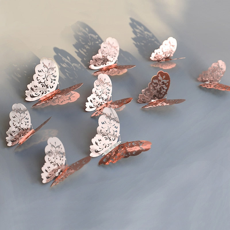 3D Butterfly Wall Decor Stickers, Metallic Finish Set