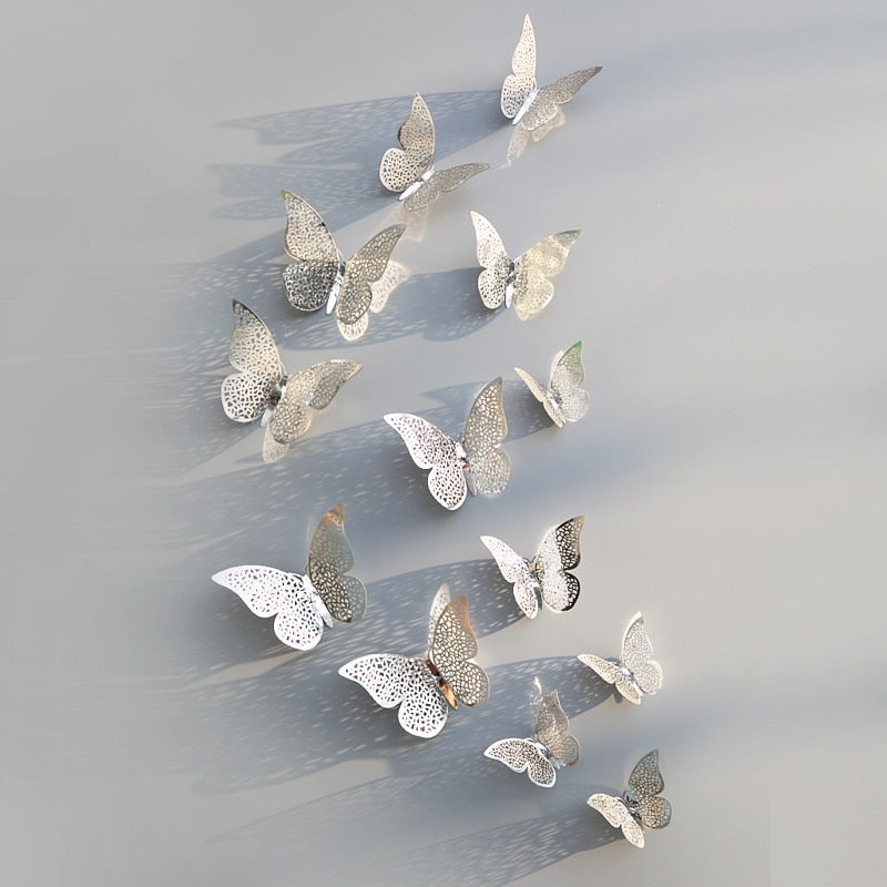 3D Butterfly Wall Decor Stickers, Metallic Finish Set