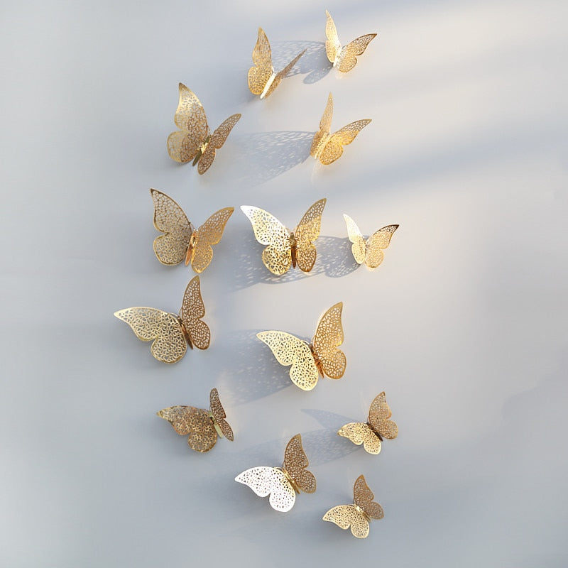 3D Butterfly Wall Decor Stickers, Metallic Finish Set