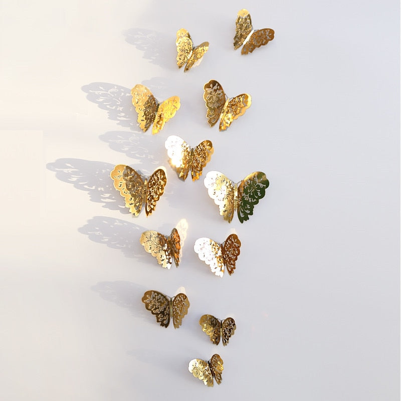 3D Butterfly Wall Decor Stickers, Metallic Finish Set