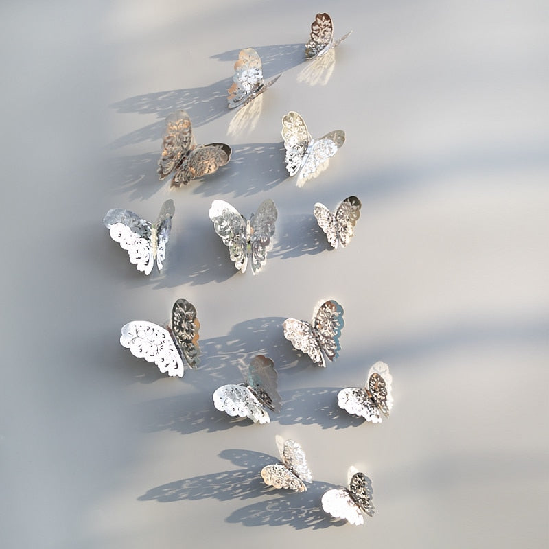 3D Butterfly Wall Decor Stickers, Metallic Finish Set