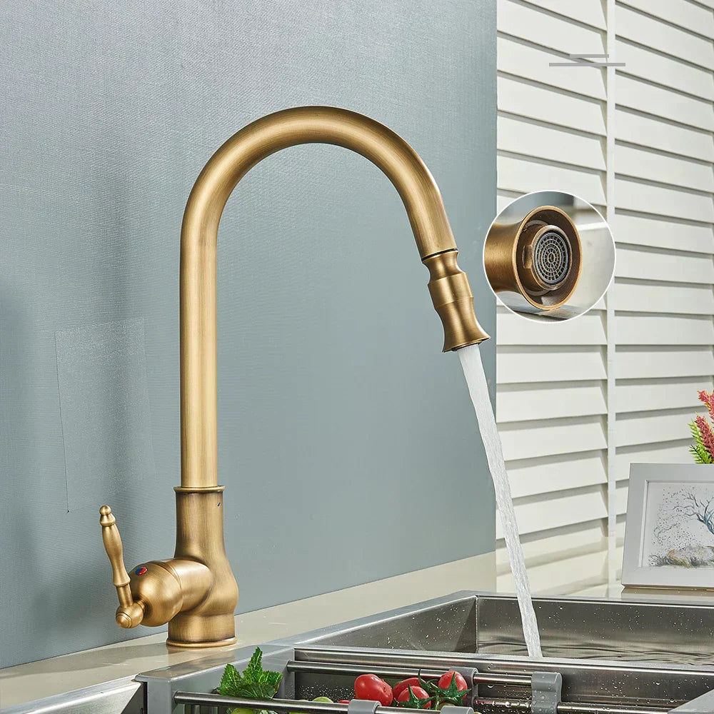 VintageTap Antique Brass Kitchen Mixer Tap, Swivel Spout