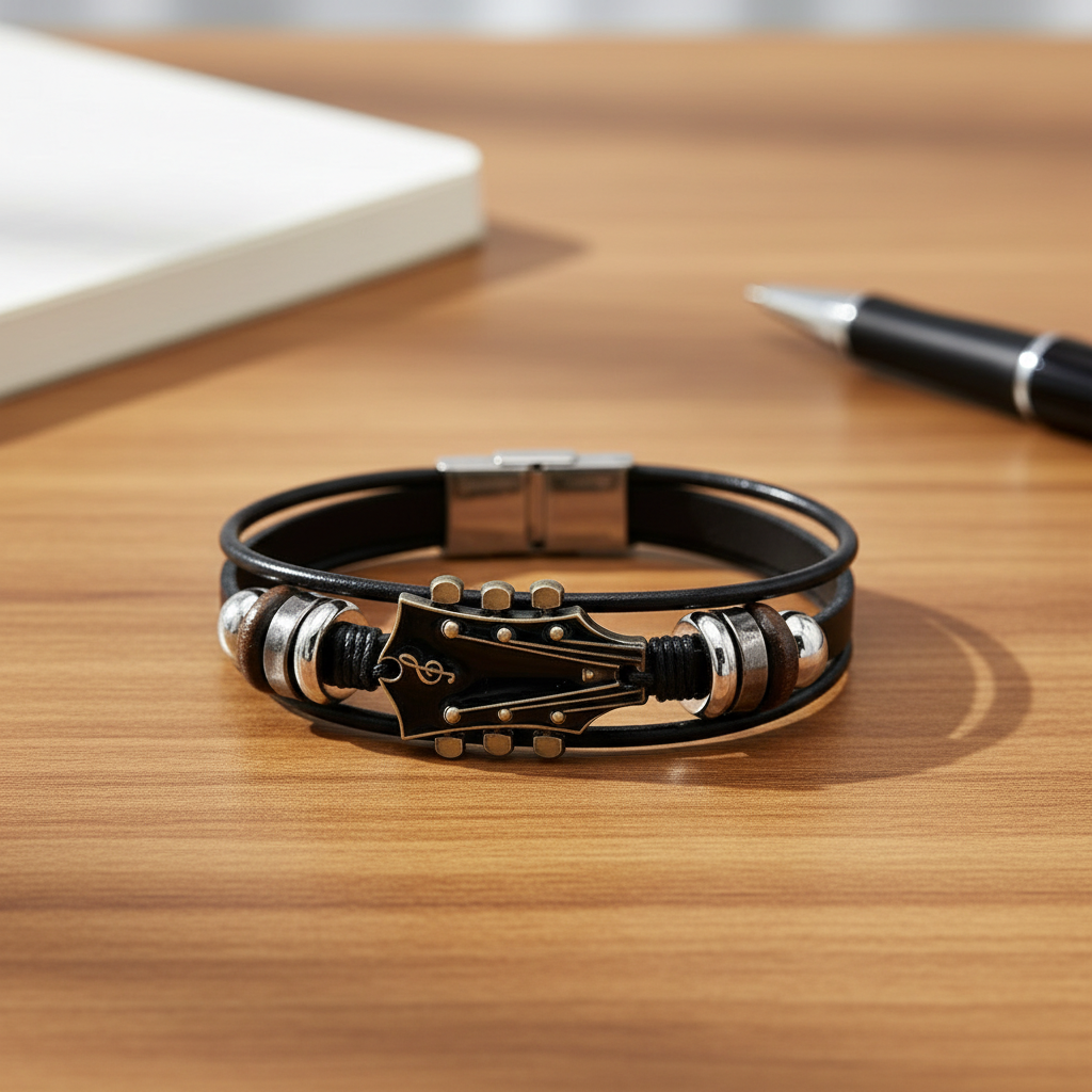 Leather Guitar Bracelet - Music-Inspired Accessory