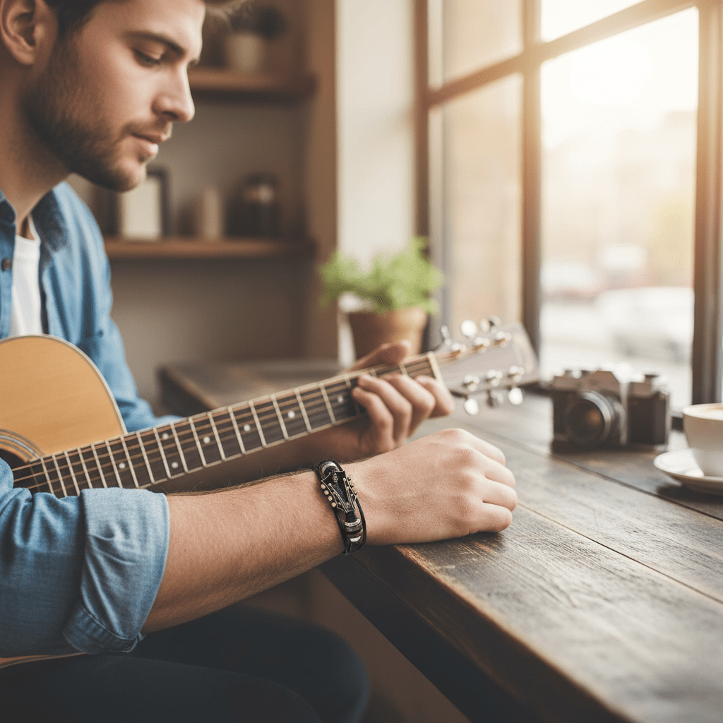 Leather Guitar Bracelet - Music-Inspired Accessory