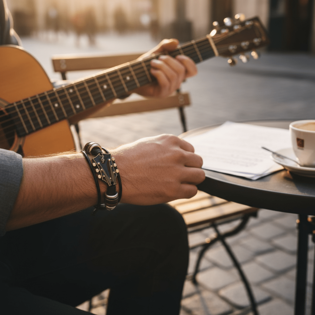 Leather Guitar Bracelet - Music-Inspired Accessory