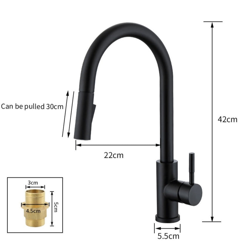 Touchless Sensor Pull-Out Kitchen Tap, Modern Brass Faucet