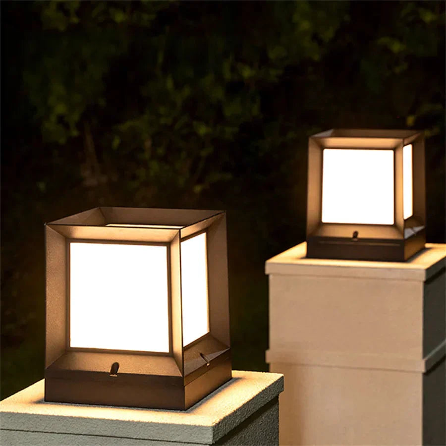 Modern Outdoor Pillar Light - Black Frame, White Diffuser