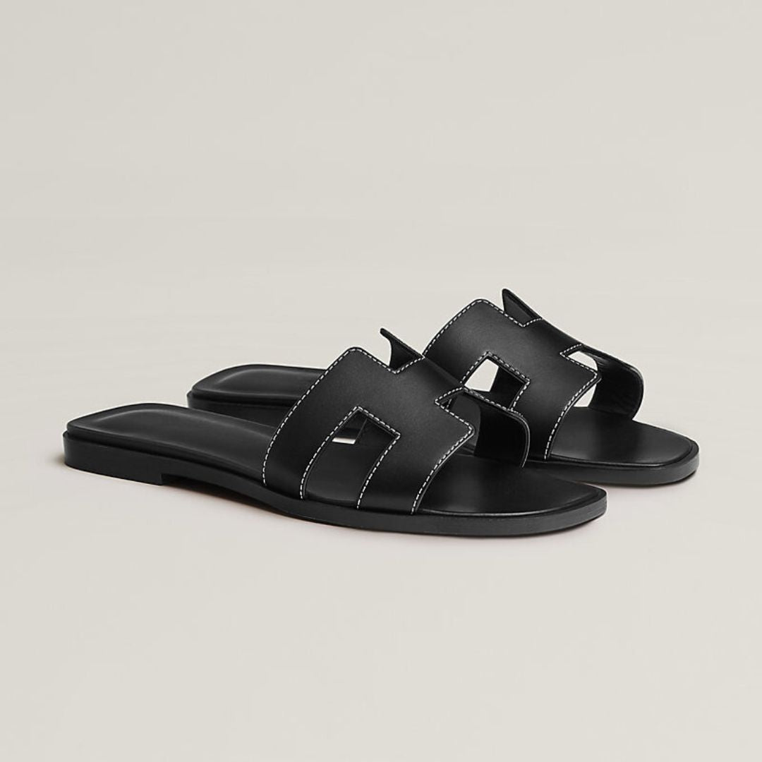 Classic Leather Sandals with Cut-Out Design & Wooden Sole