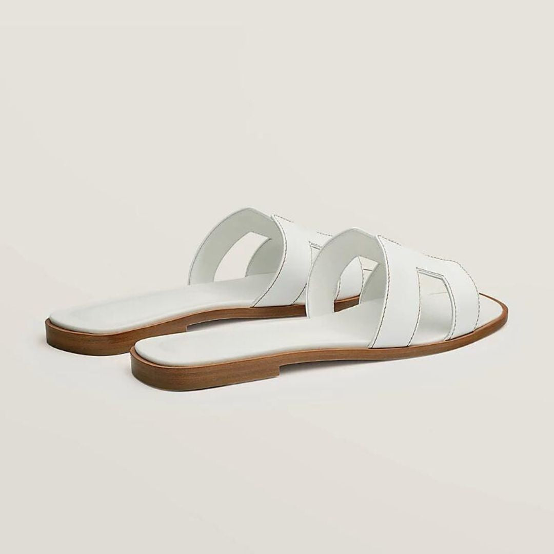 Classic Leather Sandals with Cut-Out Design & Wooden Sole