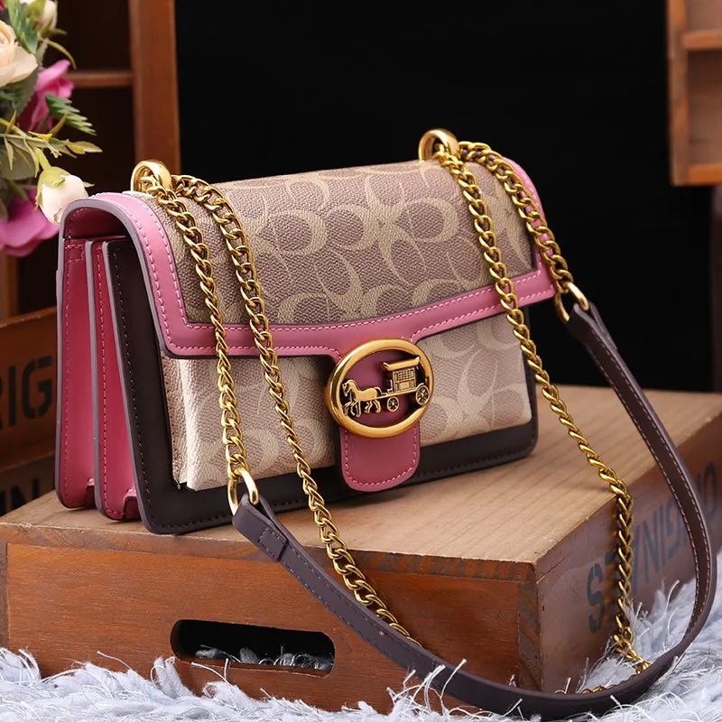 Colorblock Crossbody Bag with Gold Chain Strap