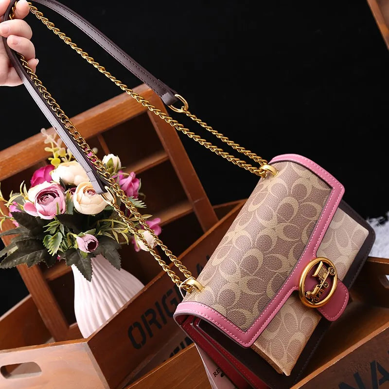 Colorblock Crossbody Bag with Gold Chain Strap