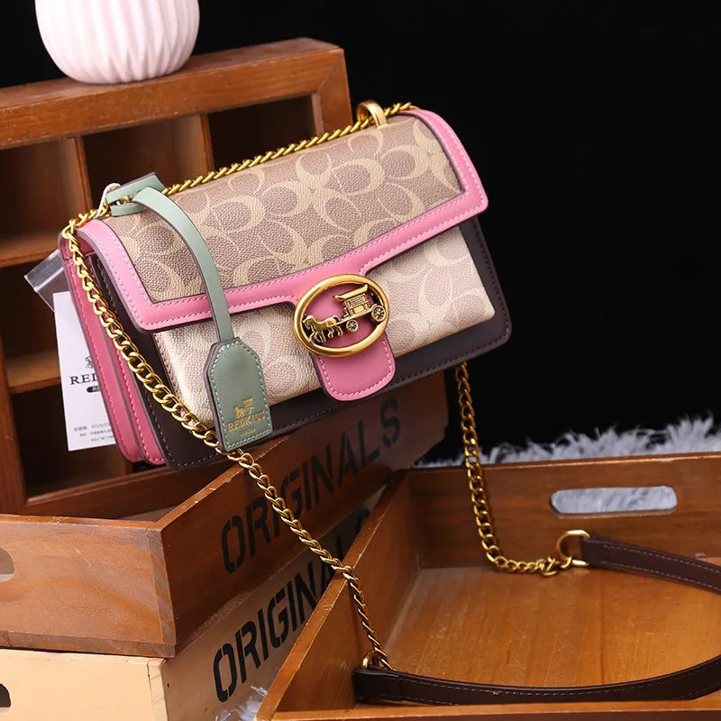 Colorblock Crossbody Bag with Gold Chain Strap