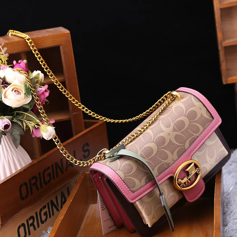 Colorblock Crossbody Bag with Gold Chain Strap